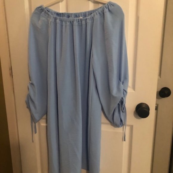 NWOT Calvin Klein Ruched-Sleeved A Line Dress in Serene - Picture 3 of 5